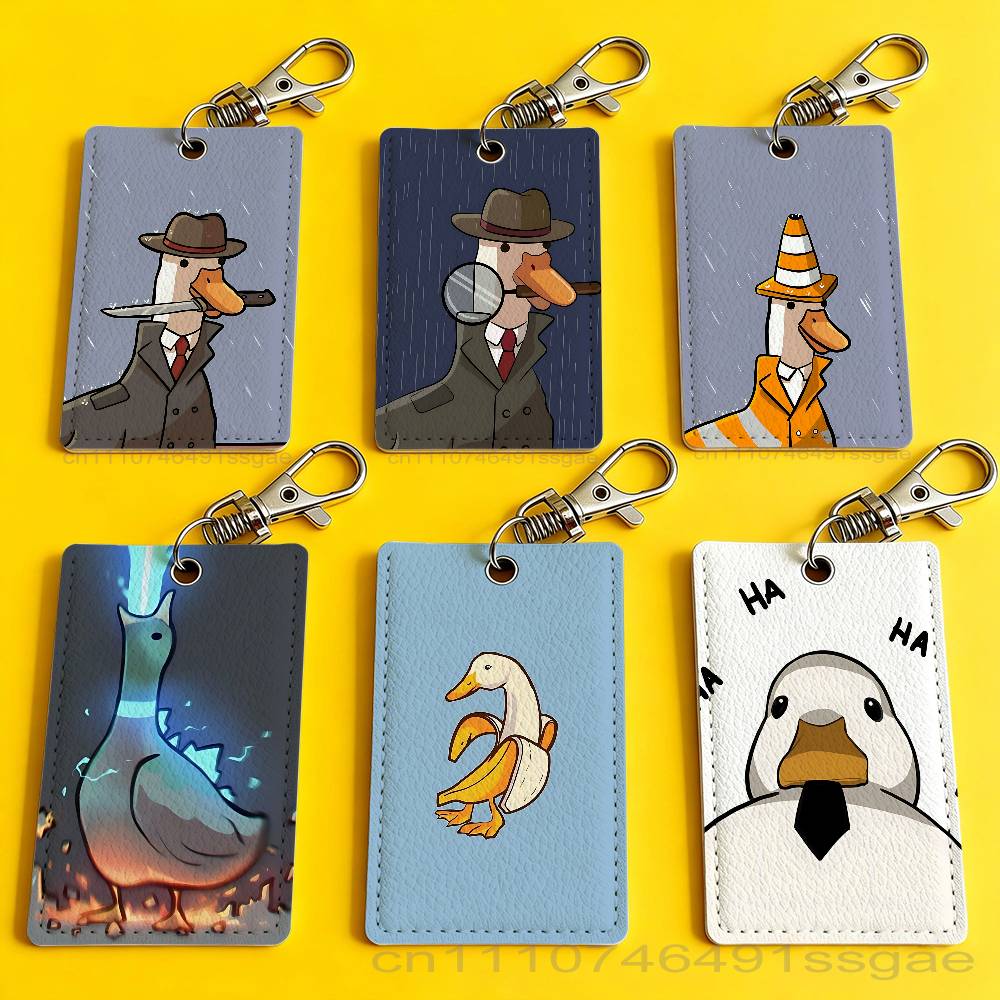 Leather Work - Cartoon schattige gans eend badgehouder sleutelhanger