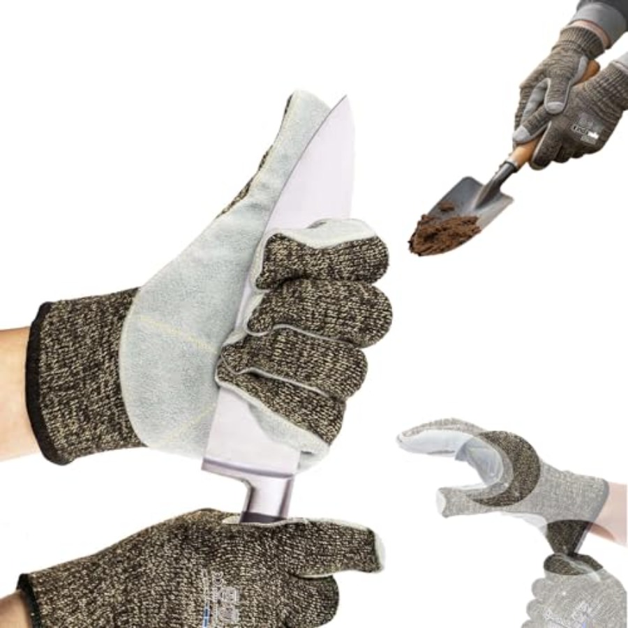 Leatherworking Leveling - Tuinhandschoenen: snijbestendigheid niveau 5, aramide-voering, runderleer,