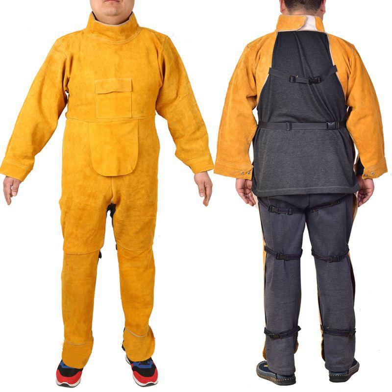 Leather Work Overalls - Lange Mouw Lassen Kleding Koeienhuid Lederen