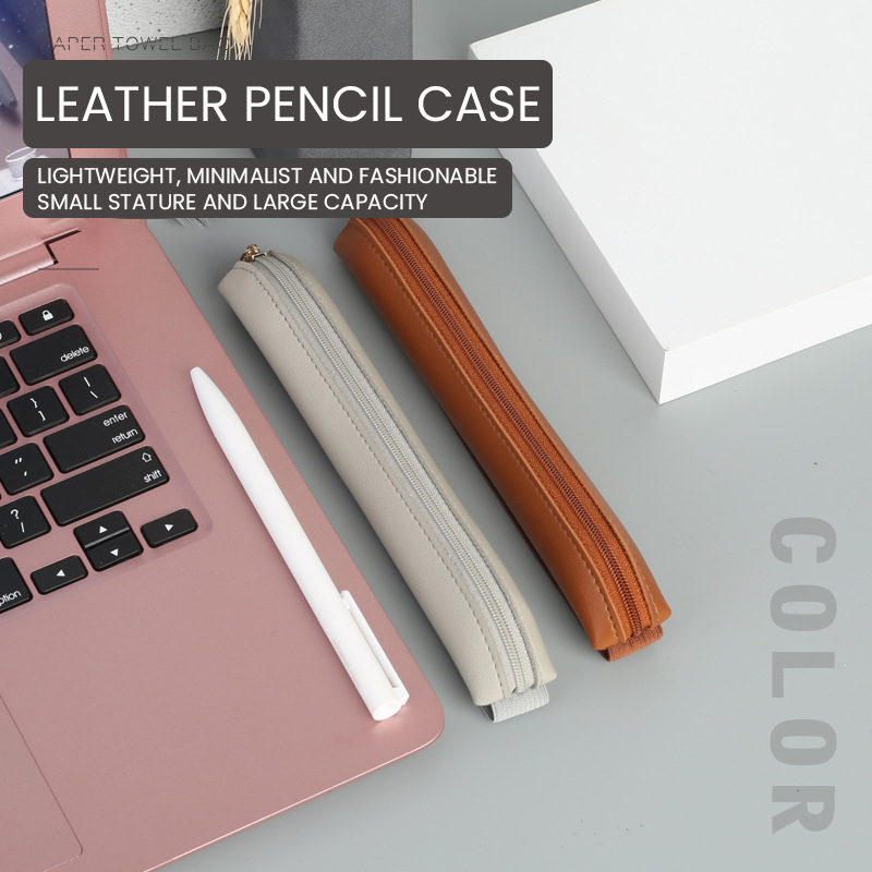 Leather Work Diary - Pu Lederen Pennenhouder Met Ritssluiting Potloodhoes