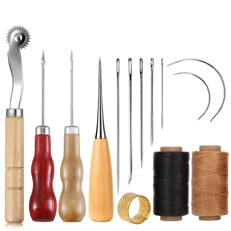 Leatherwork Kit - 14 STKS Leather Craft Naaiset Gewaxte
