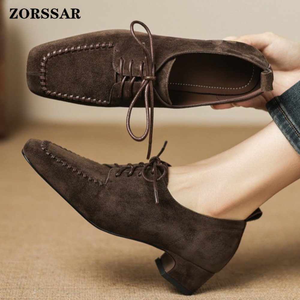 Leather Work For Kids - Bruine suède oxfords met vierkante neus