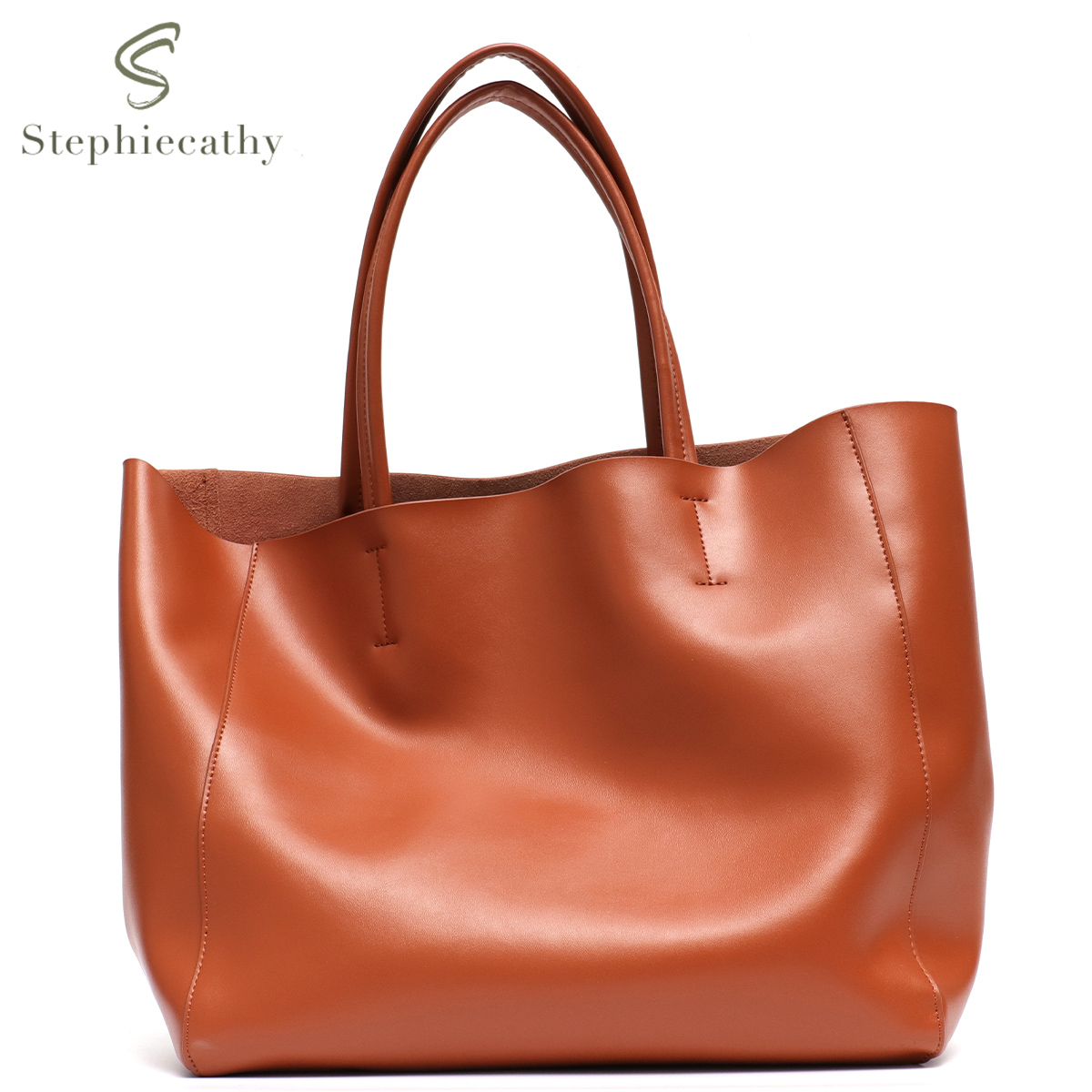 Leather Work Handbags - Minimalistische grote draagtas Dames Modieus echt
