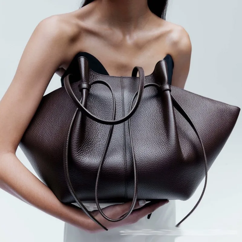 Leather Work Handbags - Dames leren schoudertas Dumpling Purse Hobo