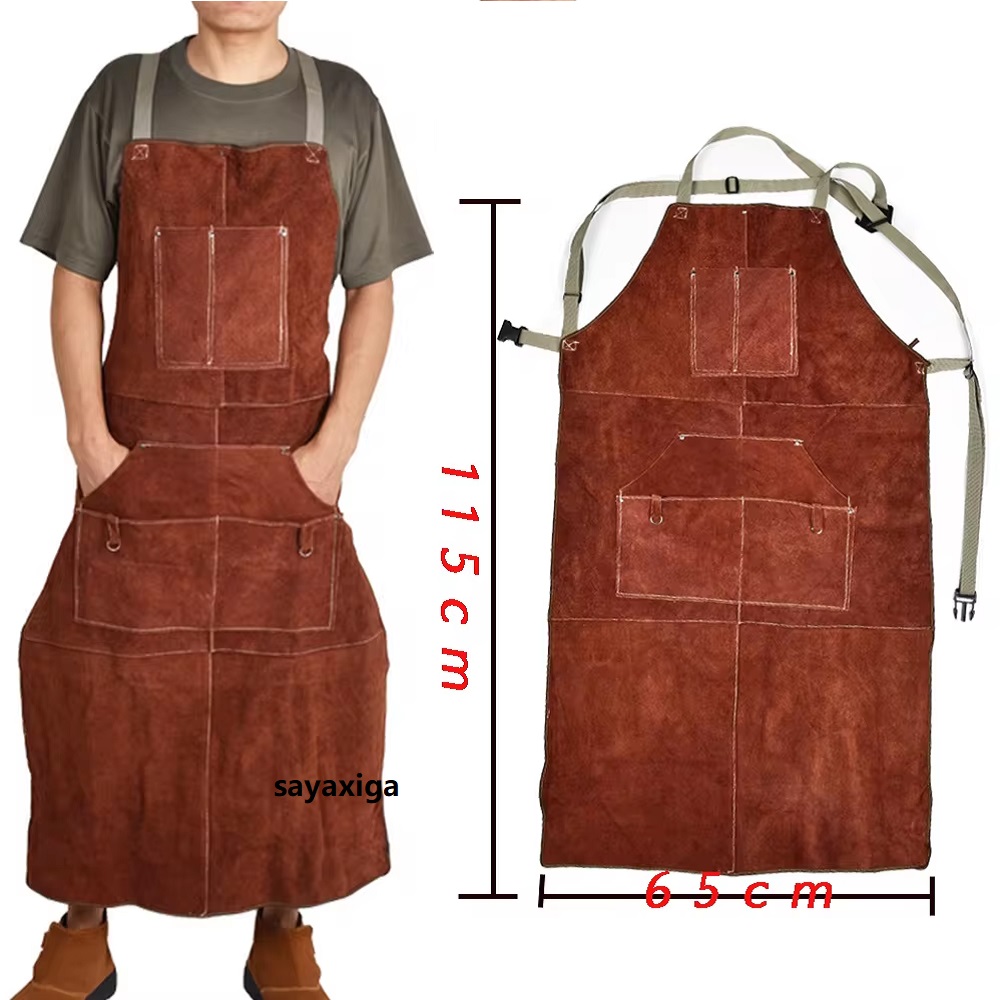 Leather Work Overalls - Koeienhuid Laspak Schort Wasbaar Warmte-isolatie Koeienhuid