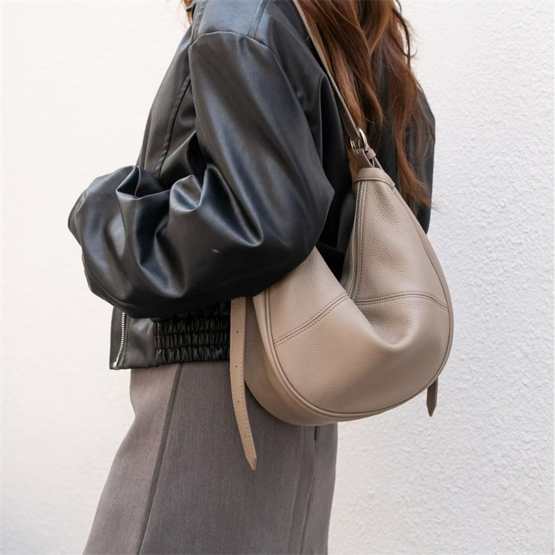 Leather Work Handbags - BURMINSA Zachte Echt Lederen Halvemaanvormige Hobo