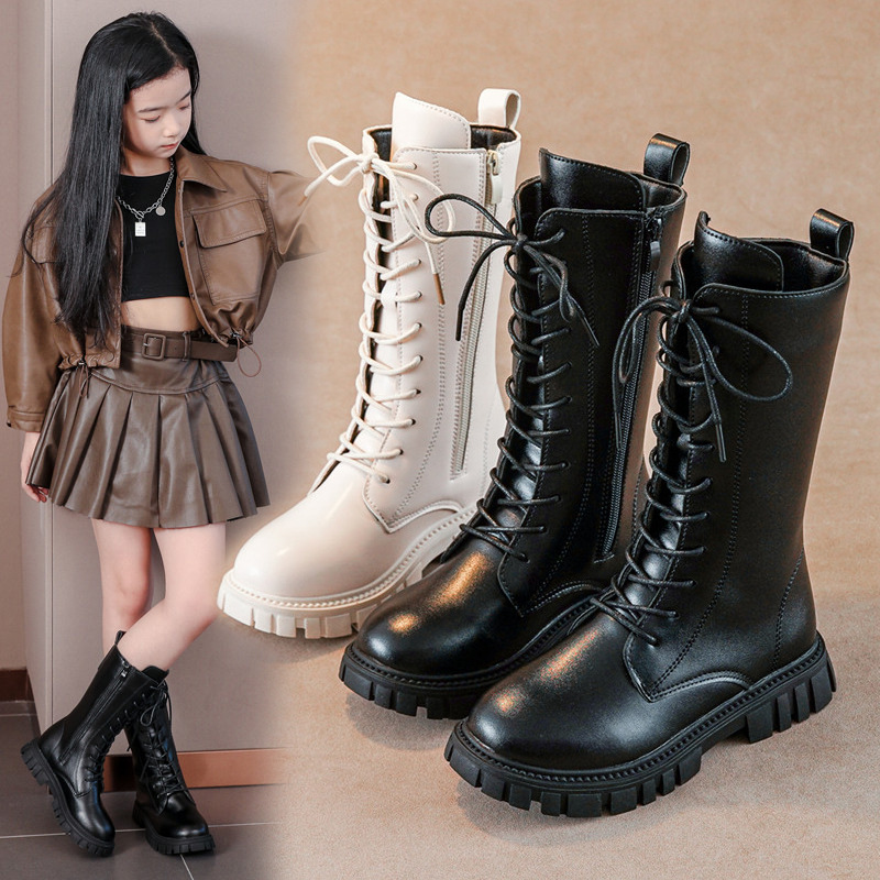 Leather Work For Kids - Winterkinderen Britse stijl hoge PU-leren laarzen