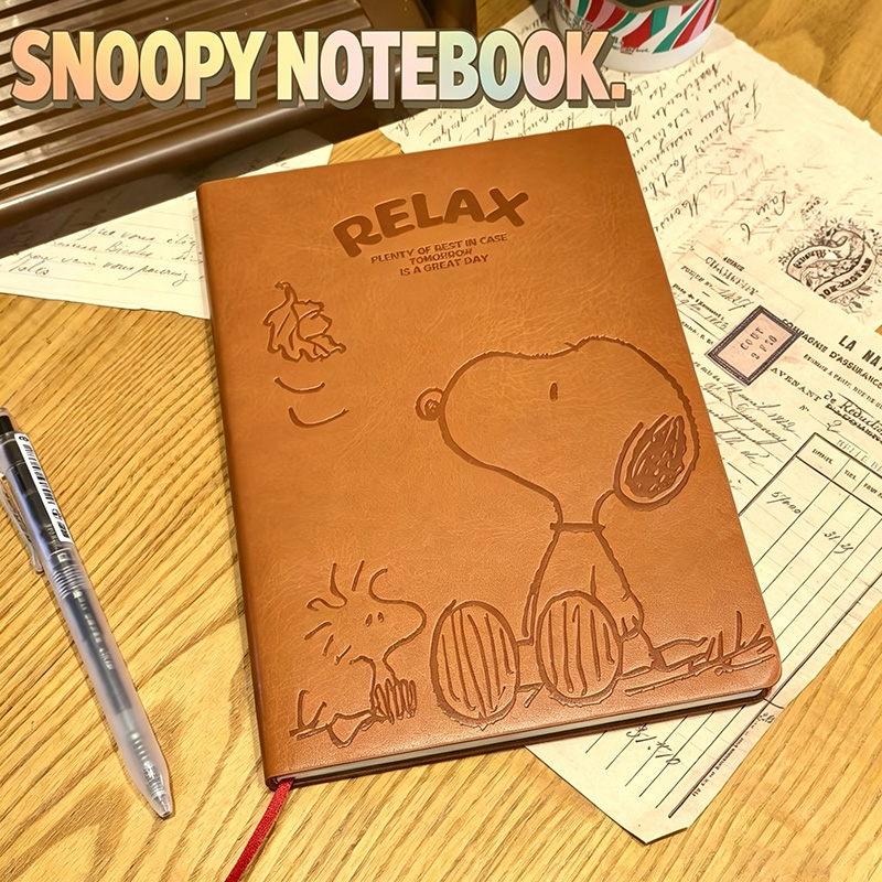 Leather Work Diary - Vintage Snoopy A5 lederen notitieboekje met