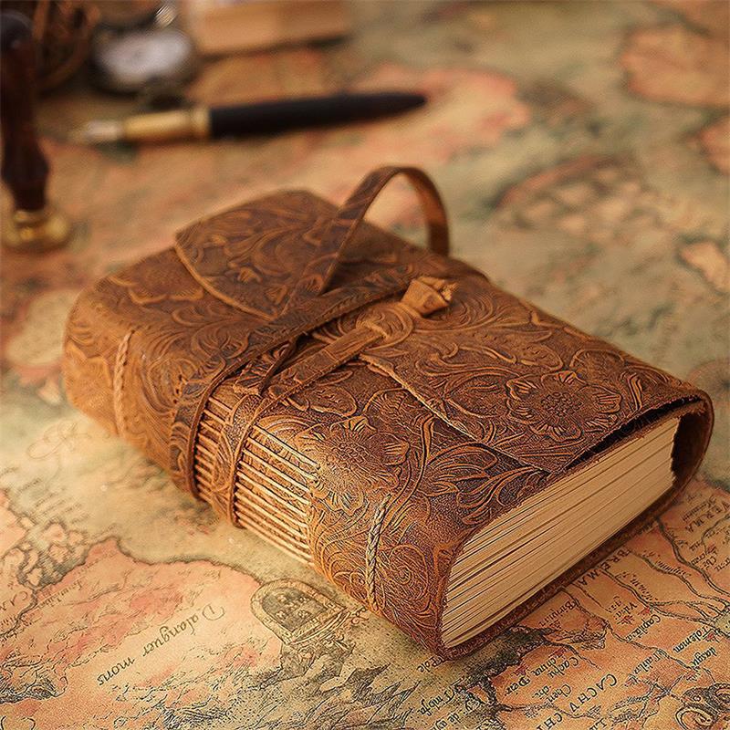 Leather Work Diary - Handgemaakt Leren Notitieboek Bruin Dagboek Dik